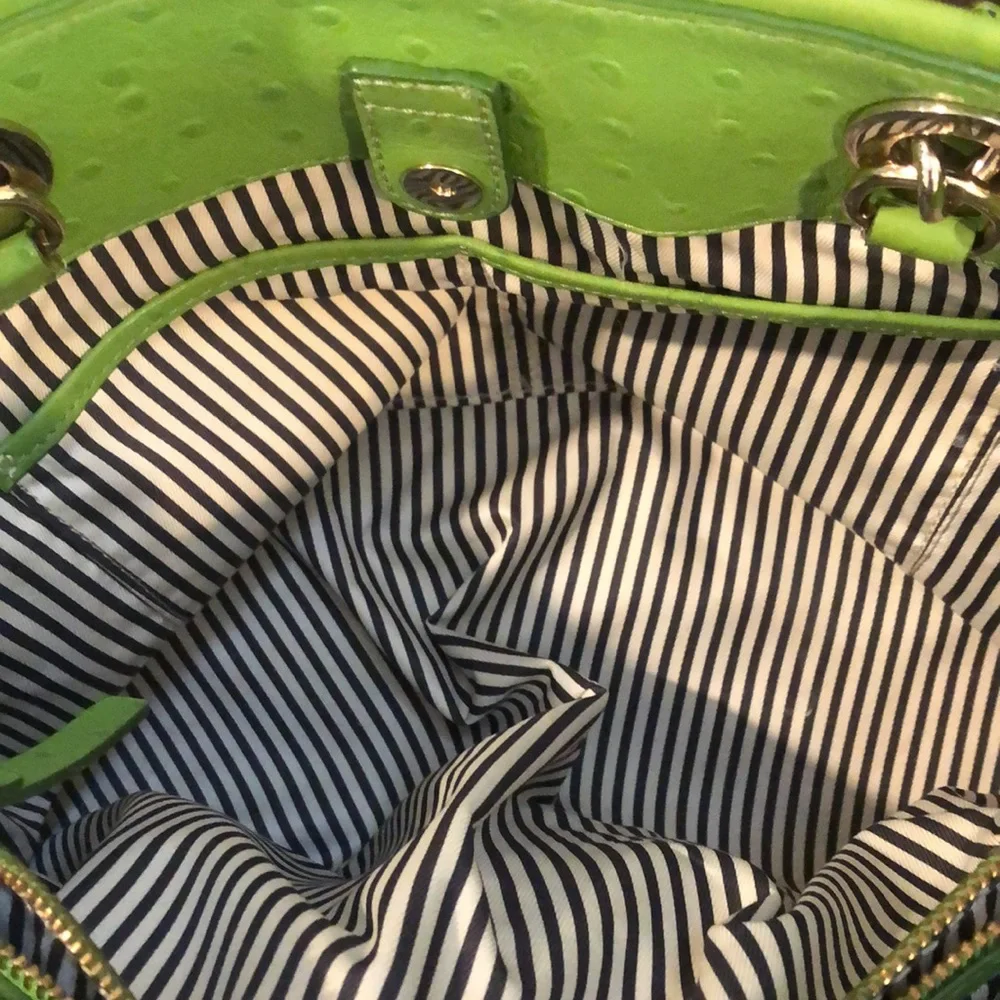 KATE SPADE Lime Green Embossed Ostrich Leather Oversized Tote w Silver Hardware